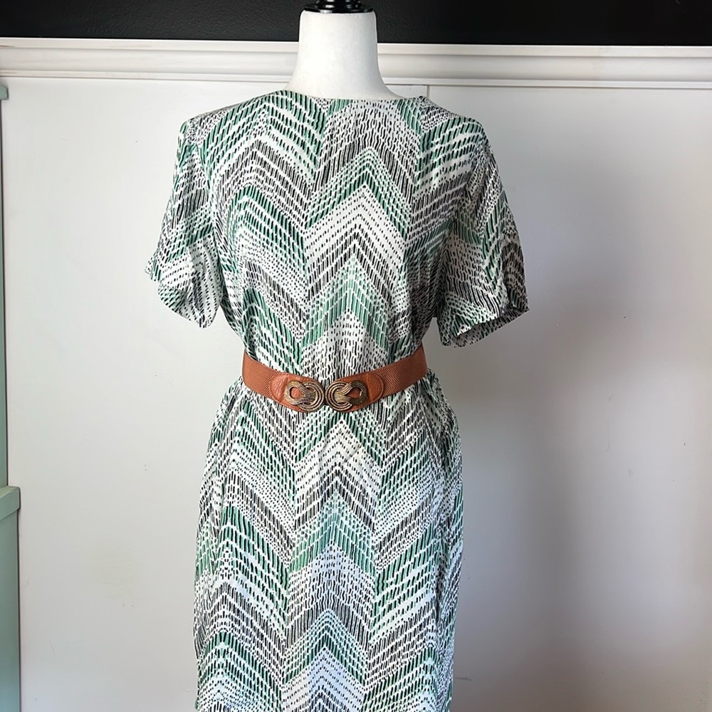 H&M cotton summer dress black and mint green chevron pattern light caftan shift